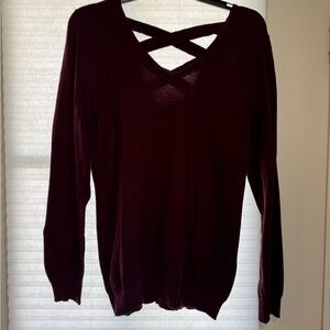 Burgundy V-Neck Sweater with Crisscross Back